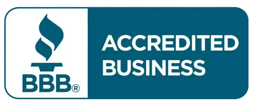 BBB Accredited Business badge with torch symbol.